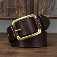 Men's Simple Fashion First Layer Cowhide Retro Brass Buckle Belt