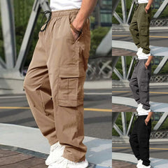 Casual Cargo Pants for Men – Loose Straight Drawstring Waist Trousers