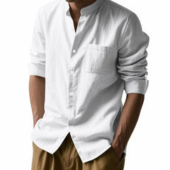 Men’s Stand Collar Pocket Shirt – Long Sleeve
