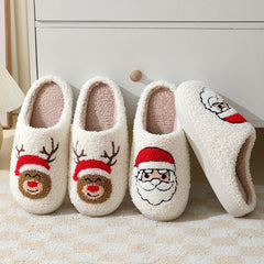 Men’s Cartoon Santa Claus Slippers – Cozy Furry Holiday Home Shoes