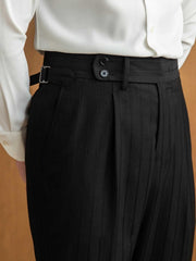 Men's Versatile Black Striped Double Breasted Suit