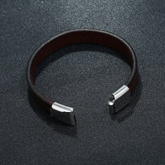 Men’s Casual Fashion Cowhide Leather Bracelet – Stainless Steel Clasp, Modern Wrist Accessory