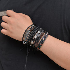 Men’s Alloy & Cowhide Multilayer Leather Bracelet – Vintage Rugged Fashion Jewelry