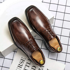 Men's Low-Top Square Toe Business Casual Leather Shoes