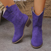 Women’s Pointed Toe Western Mid-Calf Boots – Retro Embroidered Square Heel