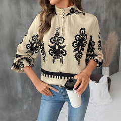 Ethnic Print Stand Collar Blouse