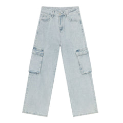 Retro Washed Light Blue Cargo Jeans Male
