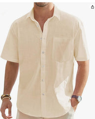 Men's Cotton And Linen Short Sleeve Shirt Top