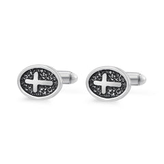 Oval Cross Vintage Style Stainless Steel Shirt Cuff Links For Men