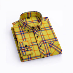 Men's Cotton Long Sleeve Brushed Plaid Leisure Work Daily Shirt