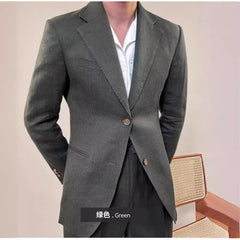 Spring Pure Linen Suit Men's Solid Color