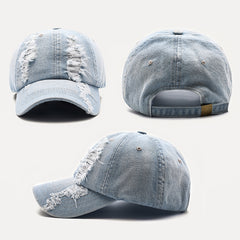 Men’s Washed & Worn Ripped Denim Cap – Vintage Street Style Baseball Hat
