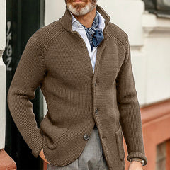 Men's Stand Up Collar Cardigan Knitted Sweater