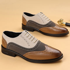 Men's Plus Size Brogue Oxford Pointed Toe Leather Shoes