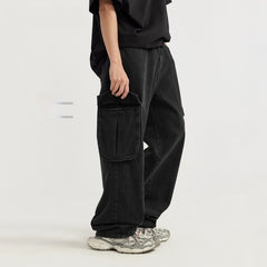 Street Straight Loose Men's Clothing Wash Tooling Wide Leg Jeans