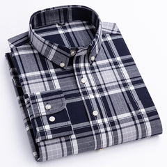 Men's Cotton Plaid Buckle Collar Casual Cardigan Shirt