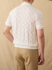 Cotton Zipper Hollow Short Sleeve Lapel Cardigan Casual Top