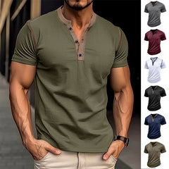 Men’s Button V-Neck Polo Shirt – Short Sleeve