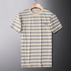 Striped Ice Silk Linen-like Short Sleeve Men's Slim Fit