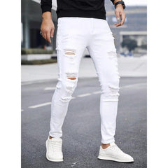 Men's Solid Color Cuffed Straight Jeans Casual And Comfortable Slim Fit