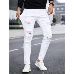Men's Solid Color Cuffed Straight Jeans Casual And Comfortable Slim Fit