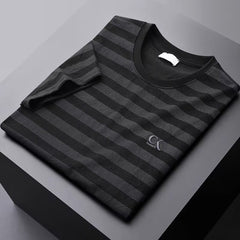 Striped Ice Silk Linen-like Short Sleeve Men's Slim Fit