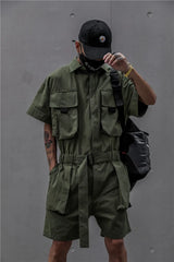 Men’s Black Cargo Overalls – Streetwear Utility Jumpsuit
