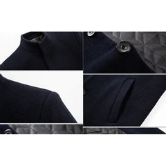 BROWON Men’s Long Wool Trench Coat – Autumn & Winter Business Casual Windbreaker Jacket