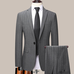 Spring And Autumn New Men's Suit Set Business Wear Slim Striped Two-piece Wedding Suit