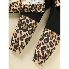 Toddler Girls Outfit – Fall/Winter Leopard Letter Print Crewneck Sweatshirt & Sweatpant 2-Piece Set