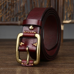 Men's Simple Fashion First Layer Cowhide Retro Brass Buckle Belt