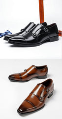 Men's British Style Leather Monk Strap Business Shoes