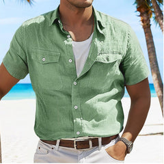 Men's Linen Summer Shirt Beach Solid Color Polo Collar Spring And Summer