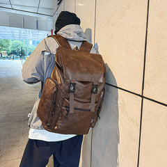 Retro Men's Leather Cowhide Computer Backpack Frosted