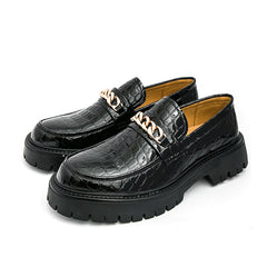 Men’s Autumn Leather Loafers – Thick Bottom Crocodile Pattern Shoes