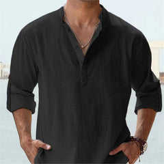 Casual Loose Lapel Cotton Long Sleeve Solid Color Men's Shirt