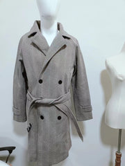 Men's Fall Winter Woolen Plaid Double-Breasted Cotton Padded Thickened Coat