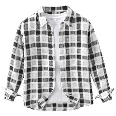 Japanese Trendy Plaid Long Sleeve Shirt For Men