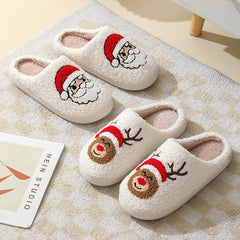 Men’s Cartoon Santa Claus Slippers – Cozy Furry Holiday Home Shoes