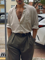 Striped Linen Button-Down Shirt