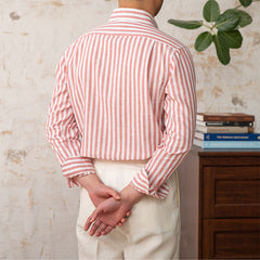 Linen Collar Slim Fit Business Casual Striped Long Sleeve Shirt