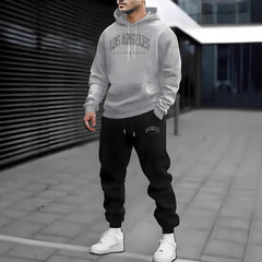 Autumn And Winter Fleece-lined Letter Print Same Color Sweatshirt And Sweatpants Suit Men