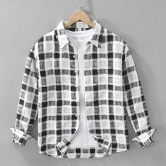 Japanese Trendy Plaid Long Sleeve Shirt For Men