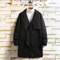 Double Breasted Wool Mid-length Woolen Coat For Men