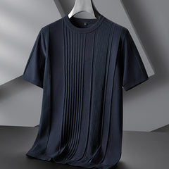 Men's Plus-sized Casual Round Neck Jacquard Sweater With Short Sleeves