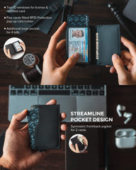 Credit Card Case With Double ID Window RFID Blocking Automatic Leather Up Wallet