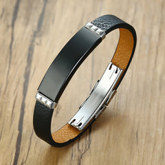 Men’s Stainless Steel Bent Leather Bracelet – Modern Minimalist Fashion Jewelry