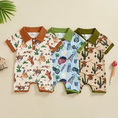 Boy Western Element Short Sleeve Rompers