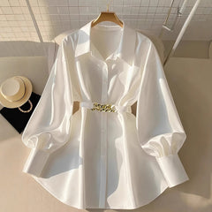 Lantern Sleeve Chain Waist Top