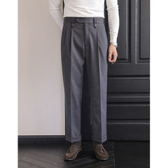 Men’s Naples High-Waisted Wool Dress Pants – Thick, Straight-Leg Casual Winter Trousers